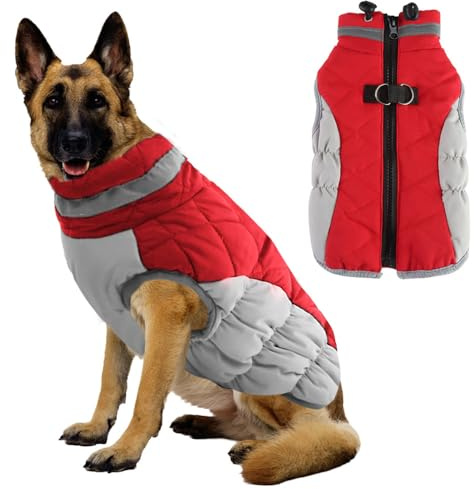 Voarge Hundemantel Winter,Hundejacke mit Geschirr,Warme Hundeweste mit Reflektierend, Kaltes Wetter Winter Warme Jacke für Kleine Mittlere Große Hunde (Rot, M)