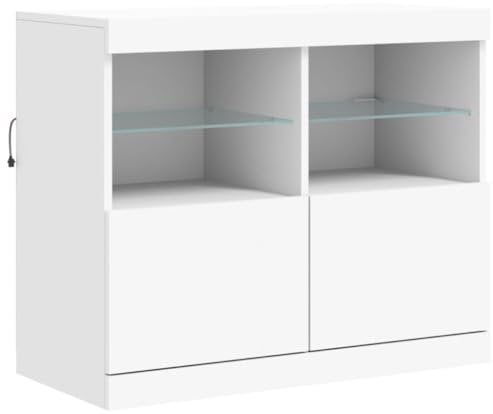 vidaXL Sideboard, Kommode mit viel Stauraum, Highboard Schrank mit LED-Leuchten, Anrichte Beistellschrank Standschrank, Modern, Weiß