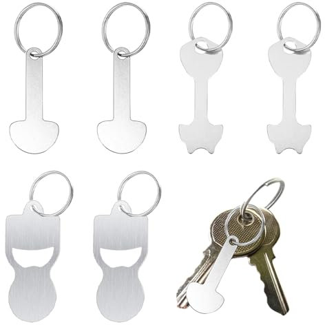 6 Pièces Jeton Caddie,Acier Inoxydable Clé en Forme Jeton,Porte-Clés De Jeton De Caddie,Jeton De Caddie, Jeton Caddie Personnalisé,Porte Clé Jeton Caddie,Amovible avec Porte-Clés pour Les Caddies