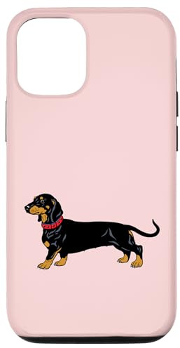 Carcasa para iPhone 13 Perro salchicha negro y marrón Weiner Dog Lover en rosa
