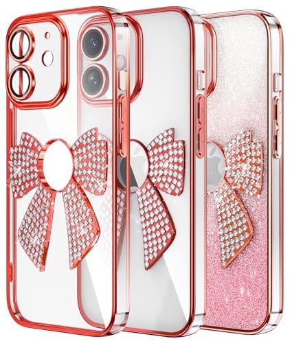 IMEIKONST Phone Case for iPhone 11 Cover Glitter Sparkly Soft TPU Bumper Cover Ultra Thin Bling Diamond Bow for Women Girls Camera Protector Anti-Slip Case for iPhone 11. Red KDH