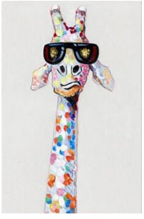 XIUWOUG Wandbilder | 100% handgemalt | Acrylbilder | Gemälde 'Bunte Giraffe' | Abstrakt | Tier Bild auf Leinwand | Wandbild Wohnzimmer Schlafzimmer,50x70cm(With frame)