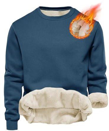 Herren Sweatshirt Winter Dickes Fleece Pullover Casual Rundhals Gefüttert Sweater Warm Langarm Pulli Winterpullover (Blau, L)
