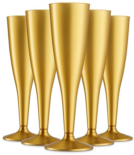 30 Pack Gold Plastic Champagne Flutes - 5 Oz Disposable Plastic Toasting Glasses - Wedding Party Cocktail Mimosa Plastic Cups