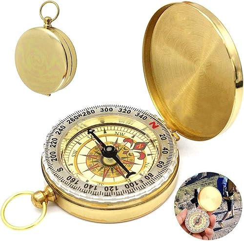 VPOUERY Bussola per esterni portatile bussola tascabile in ottone classica impermeabile da marcia con numeri luminosi per campeggio escursioni caccia e attività all'aperto