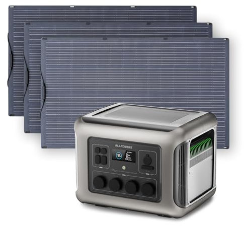 ALLPOWERS R2500 générateur électrique portable 2016Wh avec 3 x panneau solaire flexible 200W IP68 étanche, batterie LiFeP04, générateur solaire pour Chargement rapide, camping-car, jardin, toit