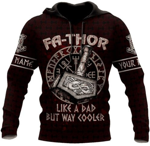 LDZDGD Viking Thor's Hammer - Mjolnir Pullover Hoodie, Vintage Casual Lightweight Sweatshirt Norse Streetwear(XL) Black