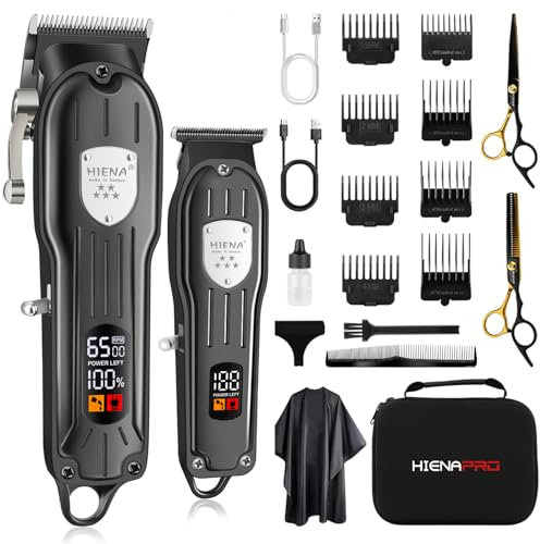 HIENA PRO Professionelles Haarschneidemaschinen-Set für Männer, schnurloses Barber Clipper T-Blade Trimmer Set, Elektrische Haarschneidemaschine Kit, USB Wiederaufladbares Clipper Set für Friseure