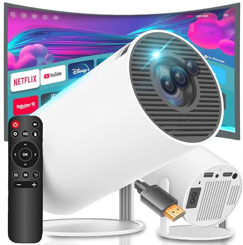 Retoo Proiettore video portatile 4K con Android, proiettore video portatile, auto-matico WiFi Contrasto 1500:1 Full HD 40-130 pollici Bluetooth 5.0 HDMI 3.5 mm audio USB correzione immagini