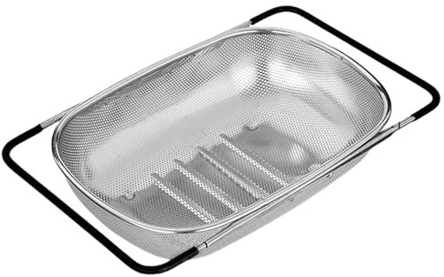 Colador de acero inoxidable expandible, colador de acero inoxidable extensible con asa, escurridor de alimentos, colador de acero inoxidable expandible con asa para frutas, verduras