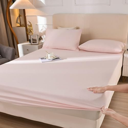 KnSam Hellrosa Betttuch 180x200cm Fest, Spannbettlaken Wasserbett Einfarbig Matratzenschutz, Baumwolle Laken für Bett Unterbett als Schutz für Boxspringbett & Topper