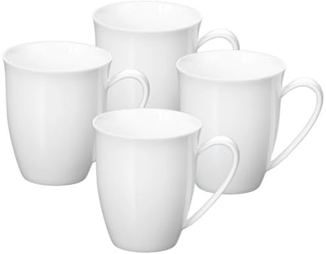 Wilmax - Teetassen & Kaffeetassen - 4er Set - 380ml - Kaffeebecher Porzellan - Becherset - Tasse für Tee, Kaffee, Cappuccino - Porzellantassen mit Griffen - Weiß