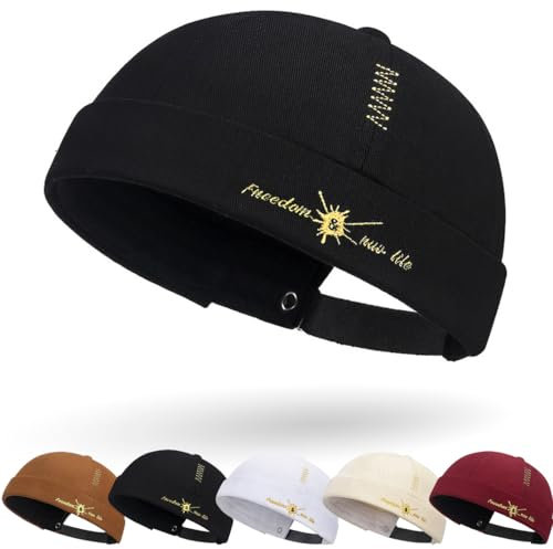 DURINM Cotone Cappellino da Portuale Uomo Retro Docker-cap Berretto Docker da Motociclista Cappello Retro Hat Cappello Senza Visiera Berretto da Portuale Uomo Donna Regolabile