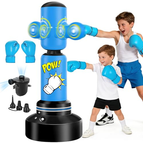 JUOIFIP 360°Drehbarer Boxsack Kinder, Stehend 165 cm Boxen mit Boxhandschuhen, Elektrische Luftpumpe, Kinder Boxsack Spielzeug ab 6-14 Jahre, Karate Geschenke