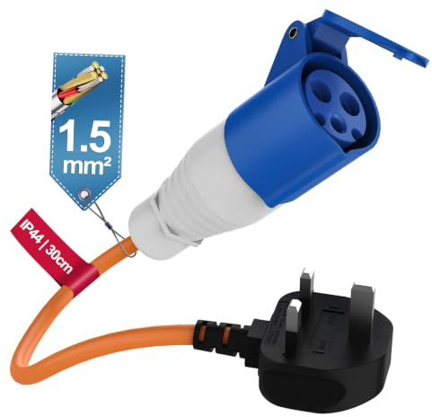 16amp to 13amp Adapter, 250V 3 Pin Plug UK Camping Electric Hook up Cable, Caravan Hook Up Cable, Motorhome Essentials, Heavy Duty Converter for Camping, Campervan, Motorhome & Boats