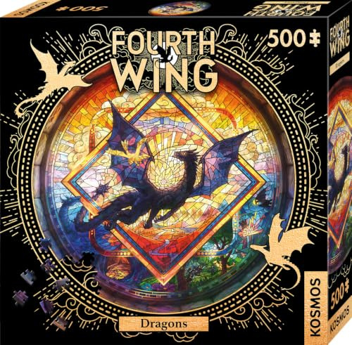 Kosmos Fourth Wing Puzzle - Dragons, hochwertiges, rundes 500 Teile Puzzle | Offiziell lizenziert, die Drachen Tairn und Andarna über Navarre, Geschenk für Junge Erwachsene und Fans der Empyrean Reihe