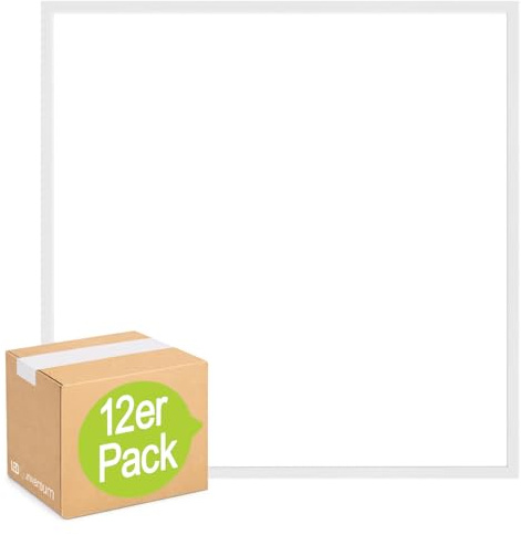 12x LED Panel rahmenlos 62x62cm 40W 4000K neutralweiß 4000lm 100 Lumen/Watt flimmerfrei UGR<22 Einbau Rasterleuchte Einlegeleuchte Deckenleuchte Odenwalddecke OWA 620x620x35mm