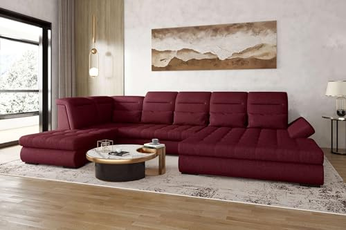 99rooms Toscana Wohnlandschaft Polsterecke Couchgarnitur Velours Vogue Bordeaux Ottomane Rechts, mit Schlaffunktion