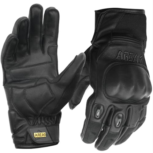 Area1 Motorradhandschuhe Leder Herren Damen, Knöchelschutz & Hartschalen-Protektoren – Atmungsaktiv, rutschfest & Robust – Motorrad Handschuhe Schwarz für Sommer & Touring (Größe M-XXL)