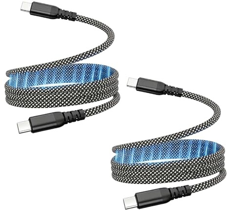 XRYIMYI 2PCS Câble Magnétique USB C 1m, Câble de Charge Rapide C Vers C, 60W (3A), Rétractable Élastique, Nylon Tressé, 1m/3.3ft, Charge et Transfert de Données Rapides