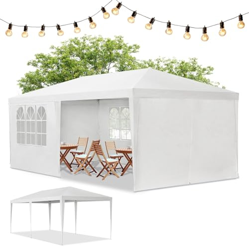 Juskys® Partyzelt 3x6 m mit 6 abnehmbaren Seitenwänden & Dach - 18 m² - 12 Erdhaken & 6 Seile - Festzelt für Garten Party Hochzeit Gartenpavillon Gartenzelt Pavillon - Weiß
