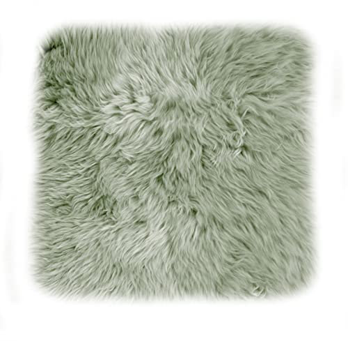 -LUXOR- living Sitzkissen Stuhl Echtfell, Flauschige Sitzauflage, Stuhlkissen, Lammfell Sitzkissen, Fell für Stühle, 34 x 34 cm Salbei, 1 Kissen