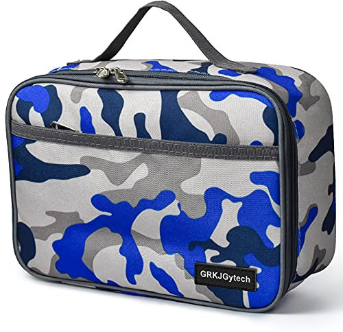 GRKJGytech Insulated Lunch Bag for Men Kids, Portable Leakproof Food Drink Camo Cooler Bag for Boys Girls Pack Lunch Box for Work School Picnic Camping(Camo Blue)