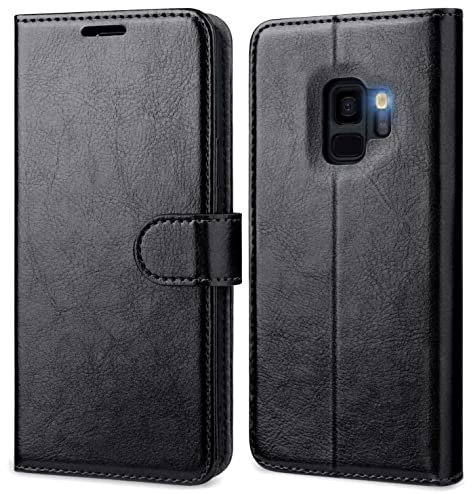 NWNK13® Samsung Galaxy S9 Phone Case Black Ultra Slim Magnetic Closure Leather Case TPU Folio Wallet Flip Case Stand Card Slots Book Case for Samsung S9