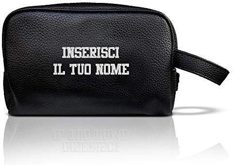 Timeshop Lab Pochette grande da donna e per uomo borsello in eco pelle sintetica beauty case personalizzabile con ricamo del nome ed iniziali (Con Testo)