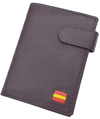 Cartera Billetero Monedero, Bandera de España, Caballero -Piel Autentica, Color Marrón