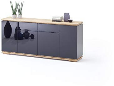 PEGANE Commode en chêne Massif laqué Noir Brillant - L182 x H81 x P40 cm