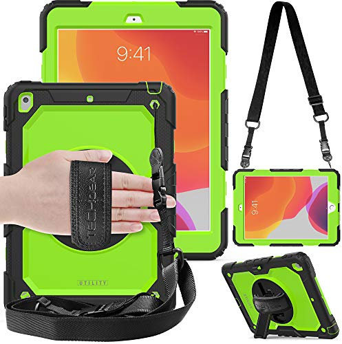 TECHGEAR Utility Case for iPad 10.2 2021/2020/2019 [9th, 8th and 7th Generation] Hard Shockproof Protection with 360 Degree Swivel Stand, Shoulder Strap and Hand Grip [Green]