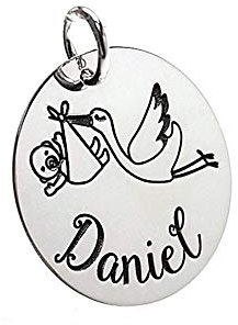 Minoplata Anhänger Storch 25 mm Mit Namen aus Sterlingsilber für Mutter für Ihr Neugeborenes