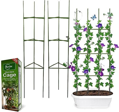 Pflanzenhalter, Rankhilfe Pflanzen, Robuste Tomatenkäfig, Gartenpflanze StützstangenKäfig Lange Stahl, Kunststoff beschichtete Pflanzen Sticks mit Verbindungsstange (Zwei Sätze)
