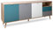 FINORI Sideboard Kommode Cuba in Sonoma Eiche hell mit Petrol, weiß und grau Tricolor skandinavische Anrichte 180 x 71 cm