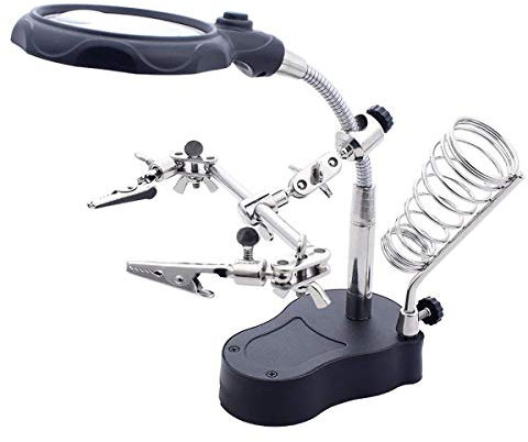 LED Light Helping Hands Magnifier Station Lighted Hands Free Magnifying Glass Stand with Clamp and Alligator Clips - for Soldering, Assembly, Repair, Modeling, Hobby and Crafts
