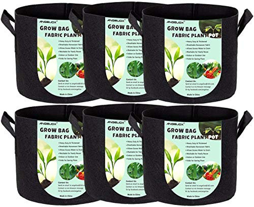 ANGELIOX 6 Pack 7 Gallon Plant Grow Gags Aeration Nonwoven Fabric Pots Thickened Container with Sturdy Reinforced Handles for Indoor Outdoor Garden Plants Flower Vegetable (6Pcs-7 Gallon)