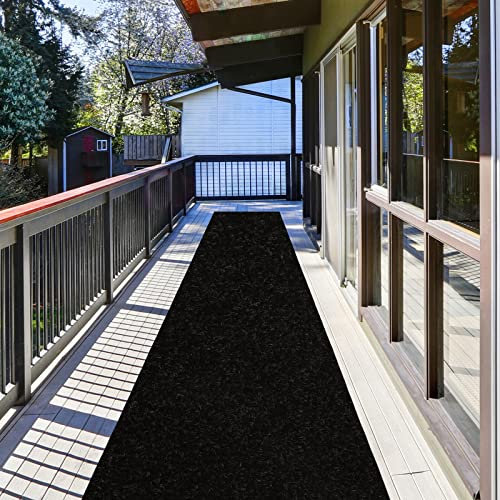 Läufer, Teppichläufer, für Innen- und Außenbereich, Flur, Küche, Eingangsbereich, Schlafzimmer, mit Rutschfester Gummi-Rückseite, Garagenmatte, Schwarz, 60 x 240 cm