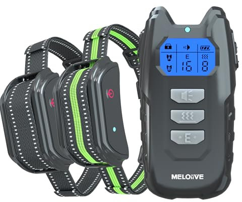 Meloive Collar de Adiestramiento para 2 Perros Recargable,Alcance de 3000 Metros con Bloqueo de Seguridad,Modos de Pitido,Vibración y E,100% Impermeable