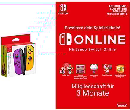 Nintendo Joy-Con 2er-Set, neon-lila/neon-orange & Switch Online Mitgliedschaft - 3 Monate | Switch Download Code