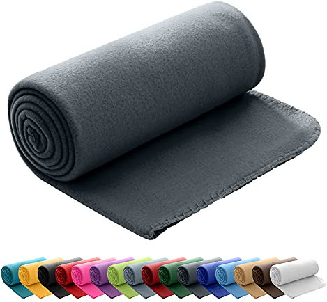 wometo Polar Fleecedecke oekoTex 130x160 ca. 400g mit Anti-Pilling und Kettelrand dunkelgrau grau