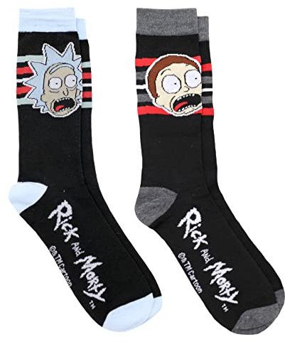 RICK AND MORTY 2 Paar Portal Space Ship Pickle Rick Neuheit Multipack Crew Socken für Herren, Schuhgröße 39-47, Big Face Black, 37.5-46 EU