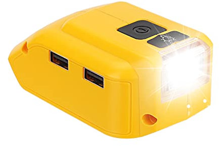 Akku-Adapter für Dewalt 18V Akku-USB-Handy-Ladegerät, LED-Arbeitsleuchte mit Dual-USB-Ladegerät und 12V DC-Anschluss, Stromversorgung für 14,4–20 V max. Lithium-Ionen-Akku