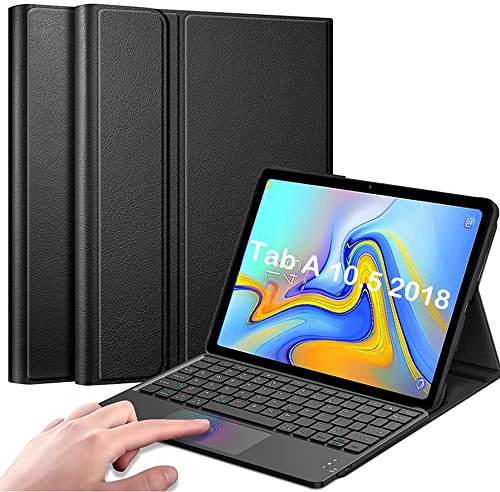 QYiiD Coque Clavier avec Touchpad pour Galaxy Tab A 10.5 (SM-T590 / T595 / T597), AZERTY Clavier Bluetooth Détachable avec Pavé Tactile, Coque Housse pour Galaxy Tab A 10.5 (2018 Release), Noir