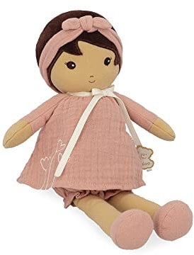 KALOO - Tendresse – My First Amandine Doll – Cloth Doll 32 cm – Pink Chiffon Dress – Matte Skin – Pretty Gift Box and Personalised Ribbon – from Birth