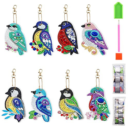 5D Diamond Painting Anhänger Set Diamant Painting Schlüsselanhänger für Kinder DIY Doppelseitige Keychain Diamond Malerei schlüsselbund Geschenkidee für Frauen Mädchen Junge 8 Stück
