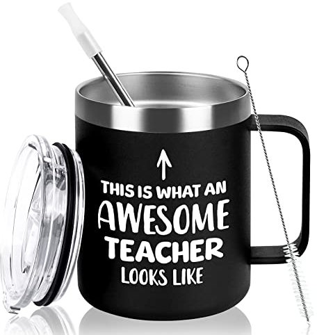 Livole Male Teacher Gifts from Students, Teachers Leaving Gifts, Gift for Teachers End of The Year, Awesome Teacher, 350ml Double Walled Coffee Mug, 12OZ Insulated Vacuum Thermal Travel Mug