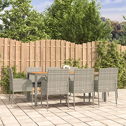 Yolola Gartenmöbel Essgruppe 9-TLG. Polyrattan Essgruppe Terrassenmöbel Grau-5 Essgruppe Garten mit Kissen Gartenmöbel Rattan Essgruppe Balkon Essgruppe