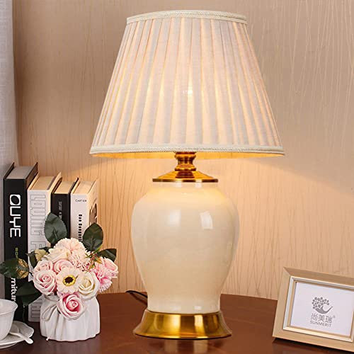 Handbemalte glasierte Keramik-Tischlampe Stil Retro-Porzellan-Schlafzimmer-Nachttischlampe mit Stoff Tischleuchte Lampenschirm Schreibtischlampe für Schlafzimmer Beistelltisch Büro-Nachtlampe