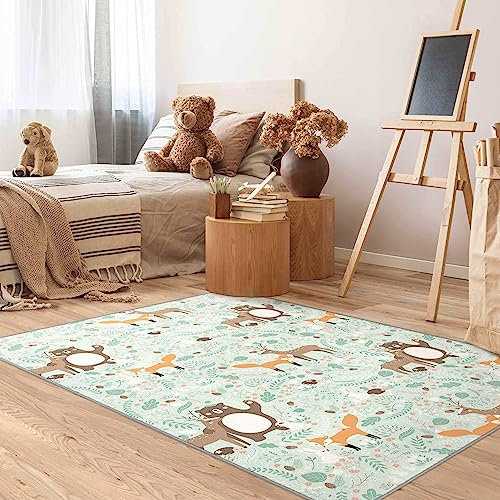 Bilderwelten Kinderteppich Forest Friends mit Waldtieren Rutschfester Spielteppich Kinderzimmer Teppich 60x40 cm